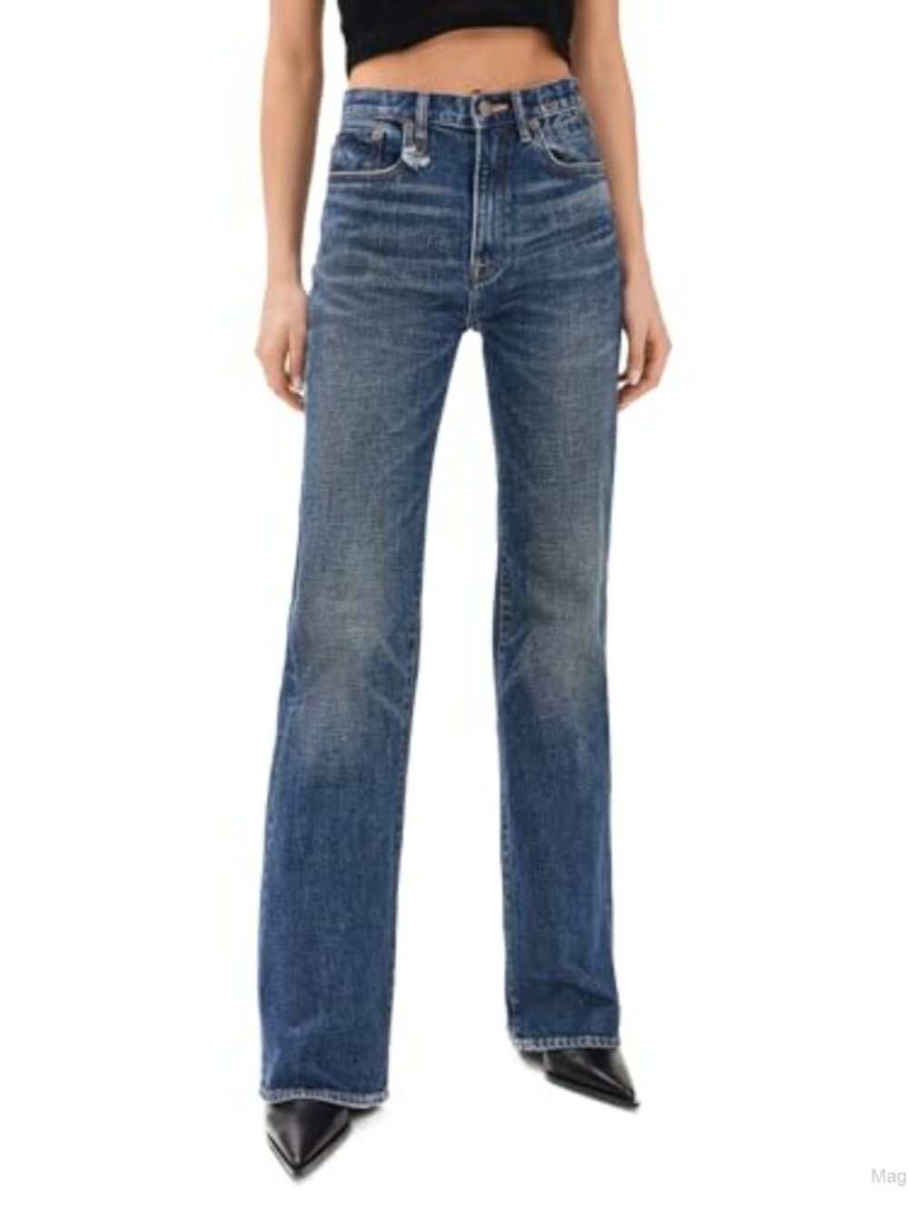 High Rise Flared Jeans Mid-Weight Low-Stretch Denim Fitted Flare
